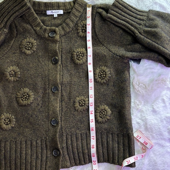 Madewell Embroidered Edencroft Olive Wool Blend Women's Cardigan, Size S - Picture 8 of 8